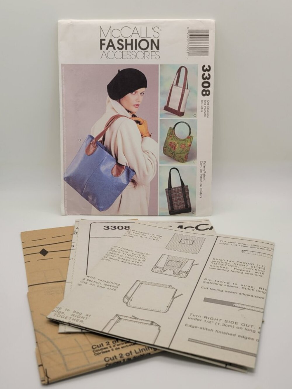Uncut McCall's 3308 Sewing Pattern Tote Bag Purse Handbags 5 Styles Out of Print